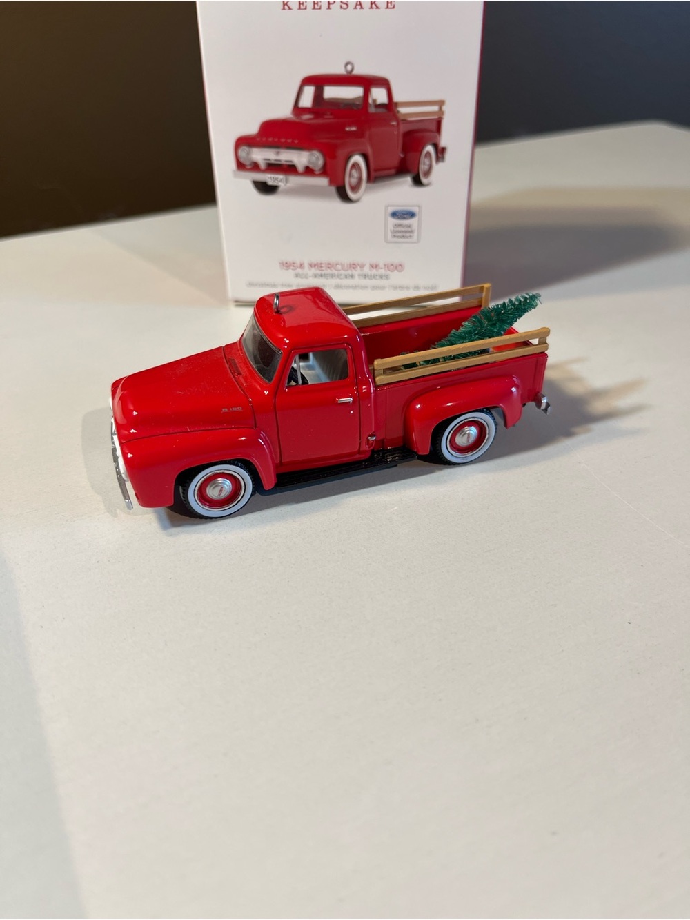 Hallmark Red Pickup Truck Ornament with Green Tree